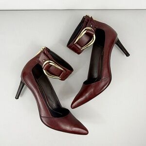 RACHEL ZOE BURGUNDY LEATHER ANKLE STRAP HEELS